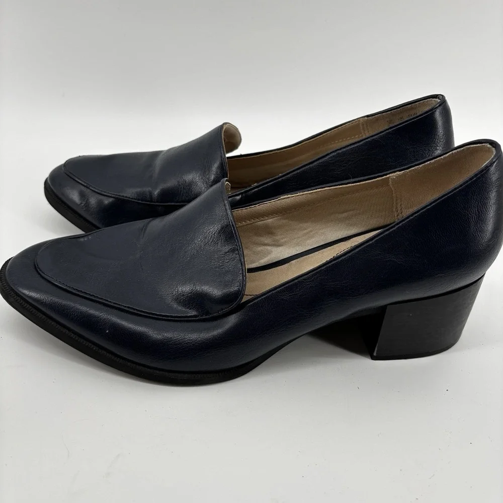 LIFESTRIDE Women's Devyn Slip On Block Heel Loafers Navy Athena US 9.5‎ Wide